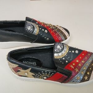 Michaels Women's Black and Red Star Embellished Sneakers